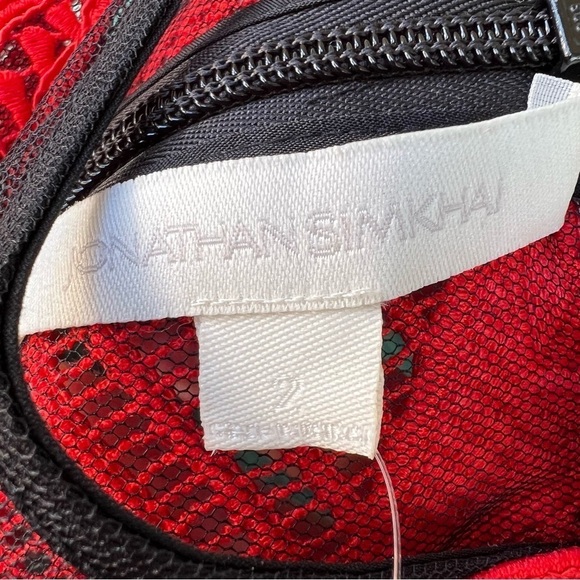 INTERMIX JONATHON SIMKHAI BLACK RED LACE TULLE PEPLUM FITTED TOP SIZE 2 NWT - Picture 9 of 13